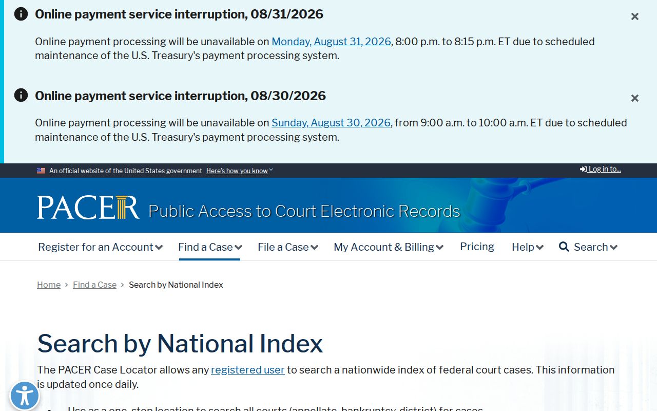 Jackson County case lookup comparison with the federal PACER National Case Locator
