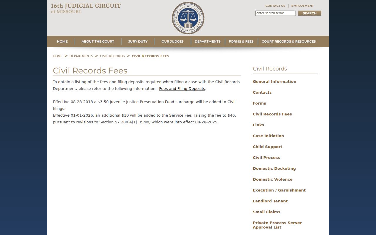 Jackson County civil docket copy fees and Civil Records information