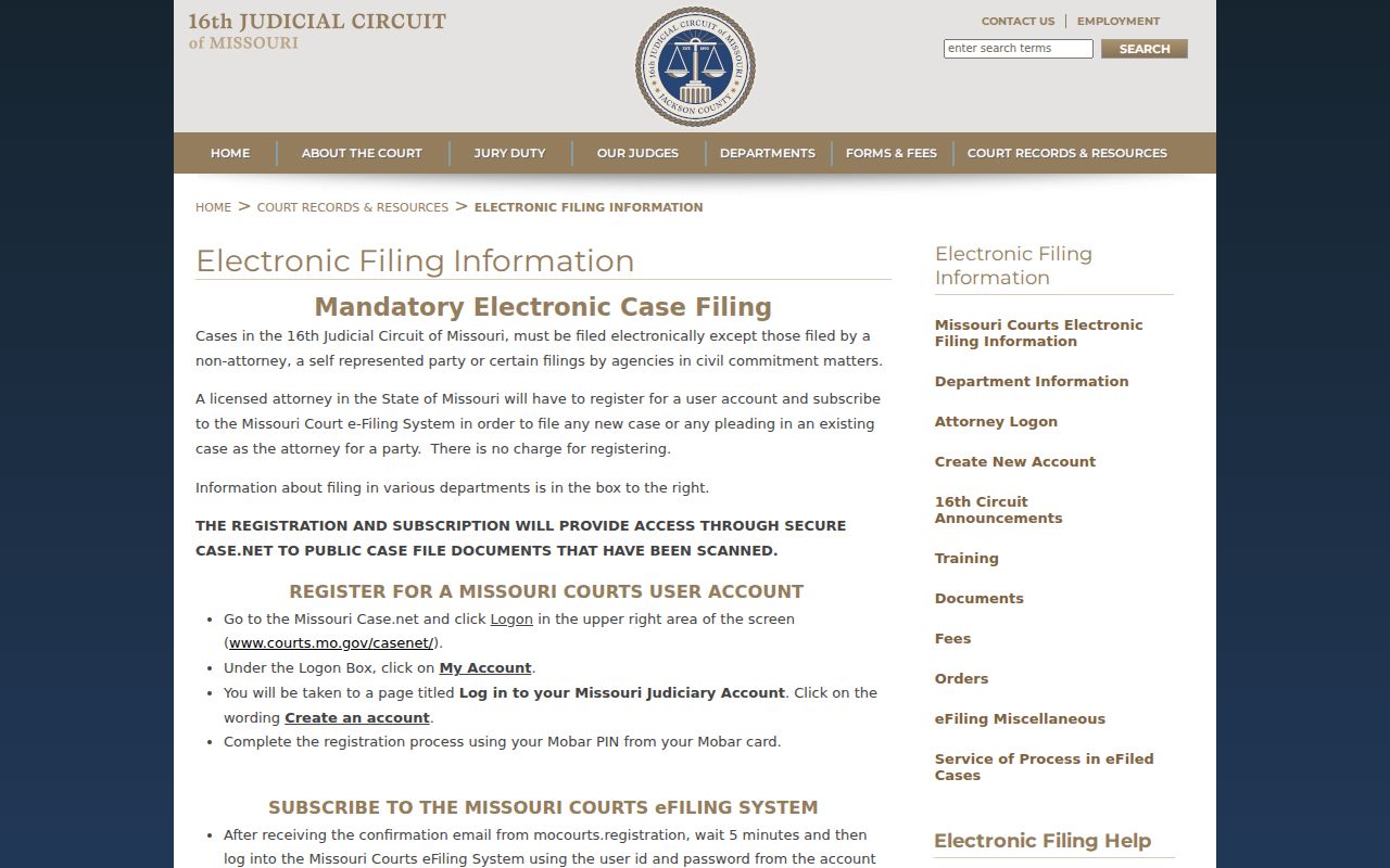 Jackson County civil docket eFiling and secure document access information