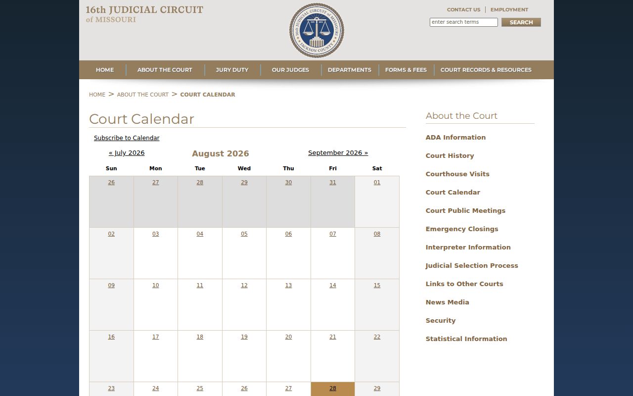 Jackson County court date calendar for the 16th Judicial Circuit