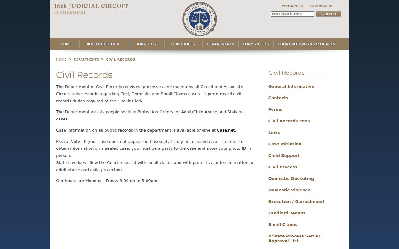 Jackson County court record search at the Civil Records office