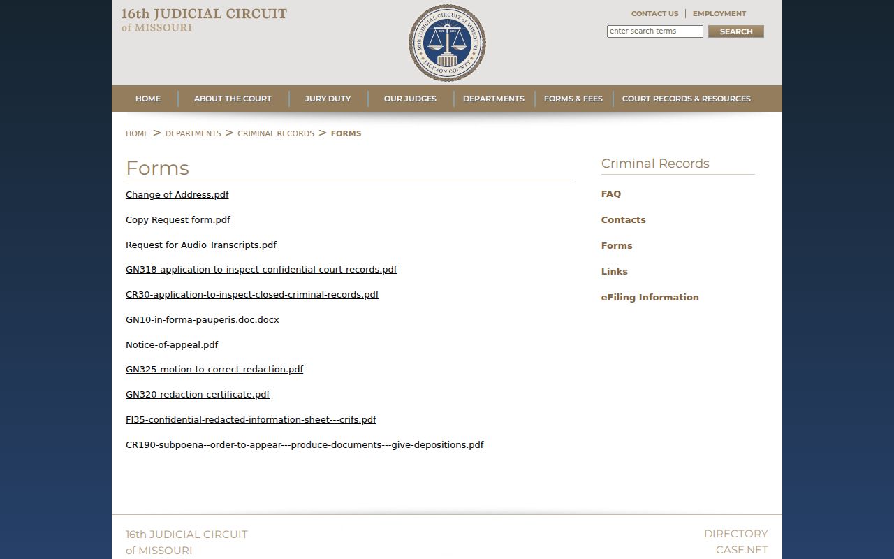 Jackson County criminal docket records forms and inspection options