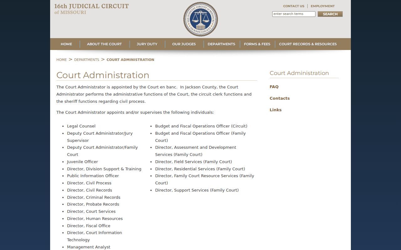 Jackson County court docket administration and calendar records