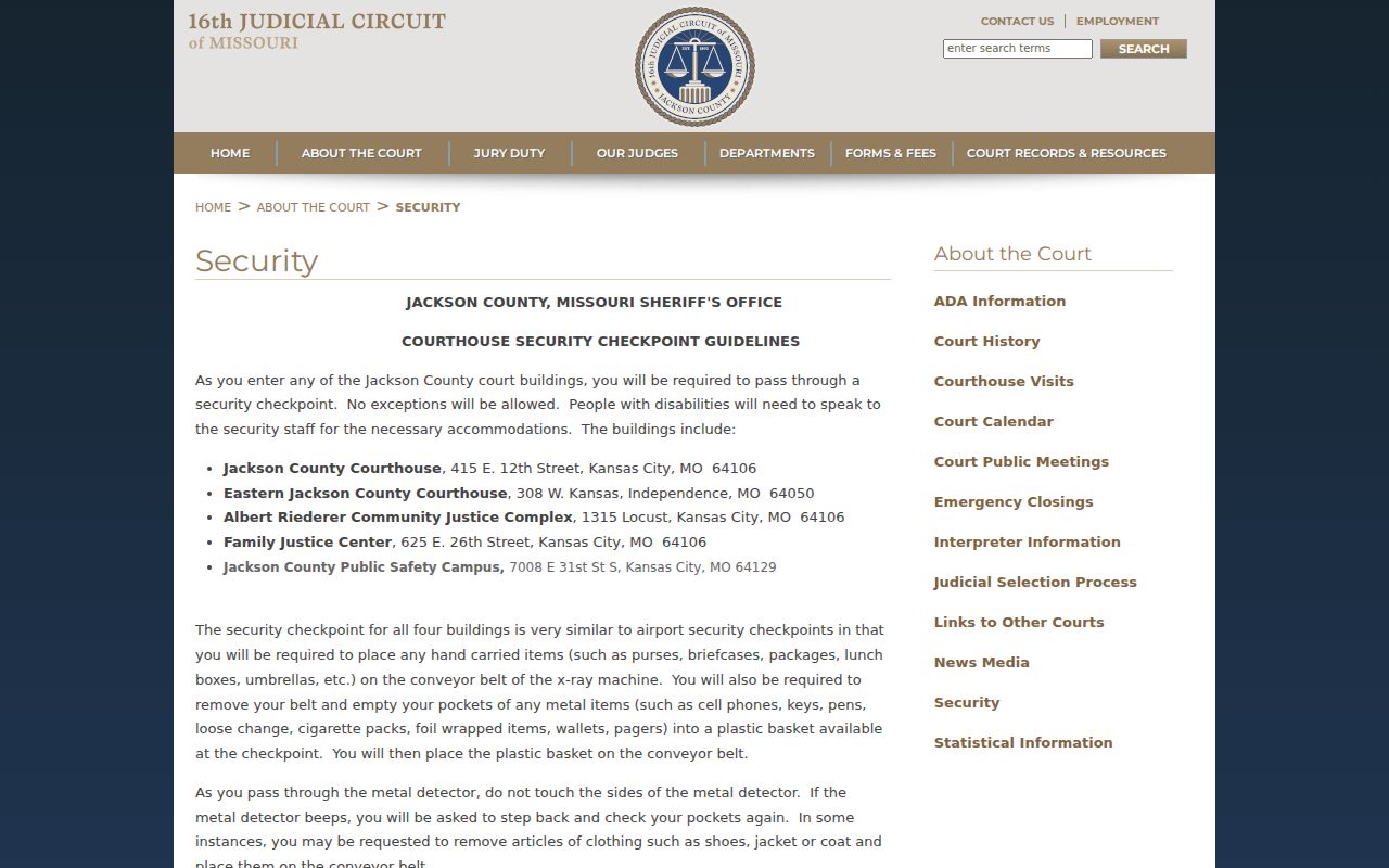 Jackson County court docket courthouse security information