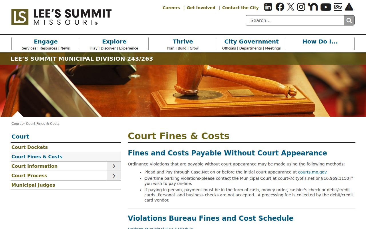 Lee’s Summit court docket fines and court costs