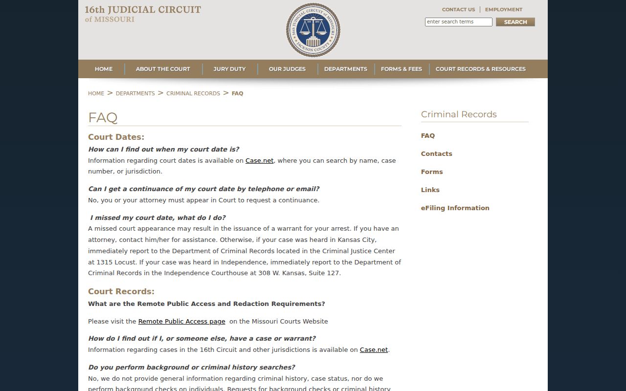 Jackson County traffic ticket court record guidance from the Criminal Records FAQ