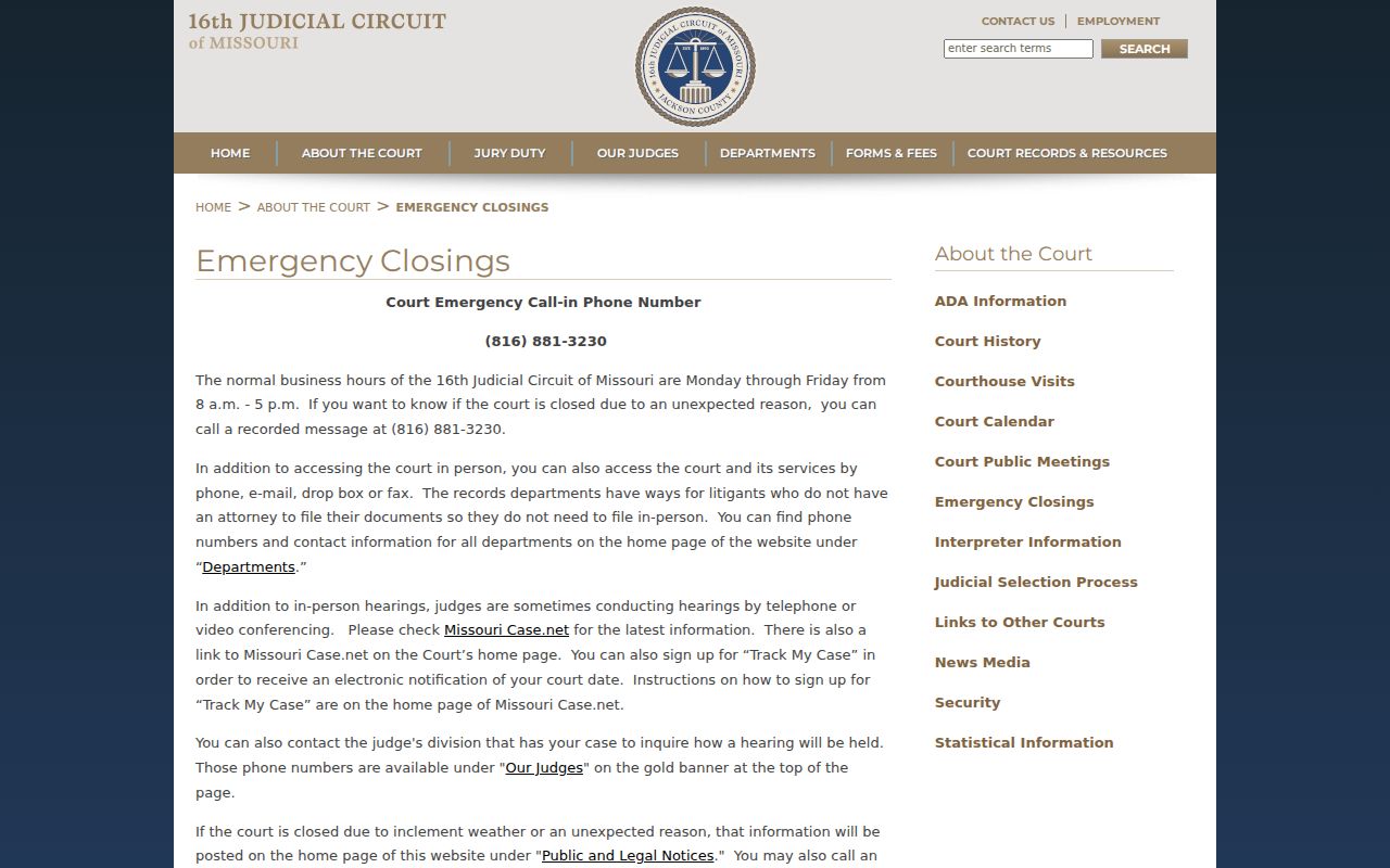 Jackson County traffic ticket court-date fallback through 16th Circuit emergency closing notices